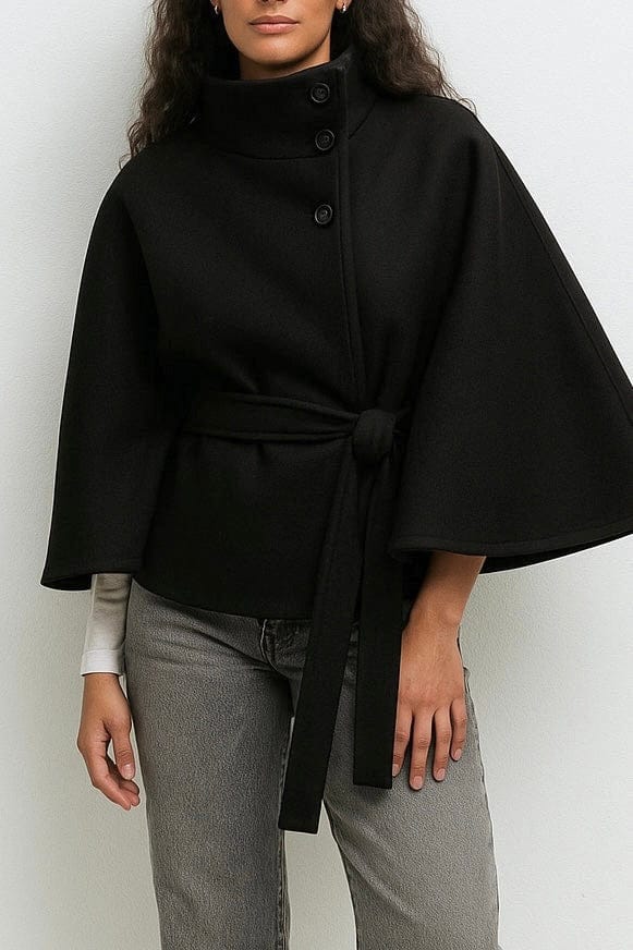 Velira Chloe | High-Neck Belted Cape Jacket Chloe | Aukštos Kaklo Diržinė Cape Striukė