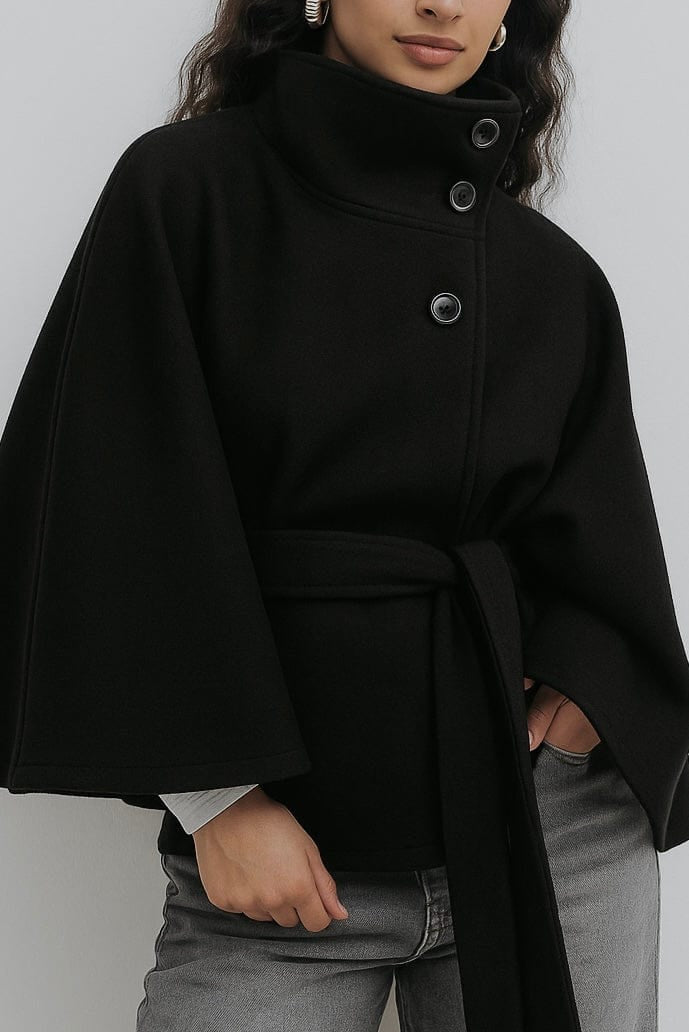 Velira Chloe | High-Neck Belted Cape Jacket Chloe | Aukštos Kaklo Diržinė Cape Striukė