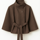Velira Chloe | High-Neck Belted Cape Jacket Ruda / S Chloe | Aukštos Kaklo Diržinė Cape Striukė