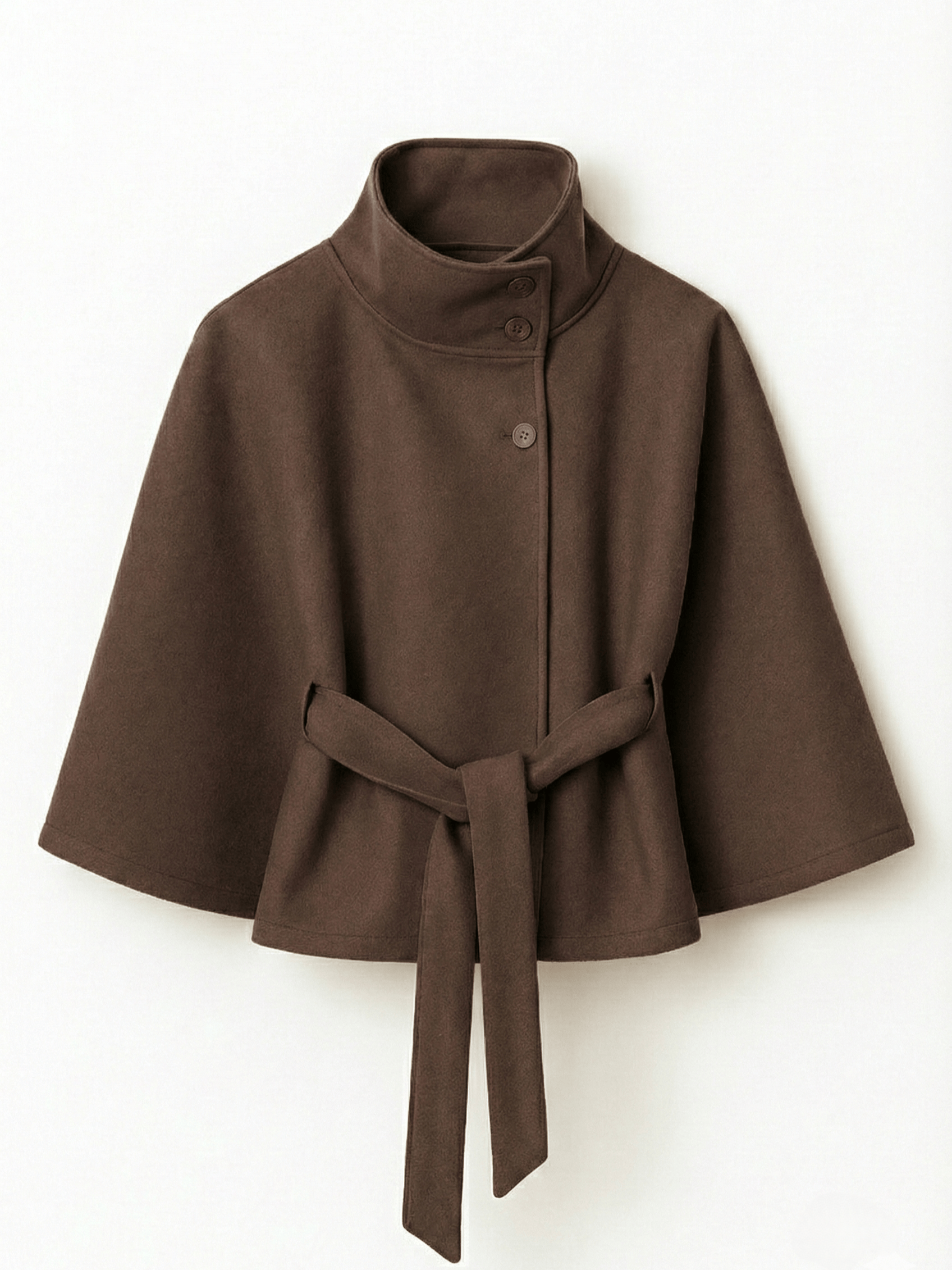 Velira Chloe | High-Neck Belted Cape Jacket Ruda / S Chloe | Aukštos Kaklo Diržinė Cape Striukė