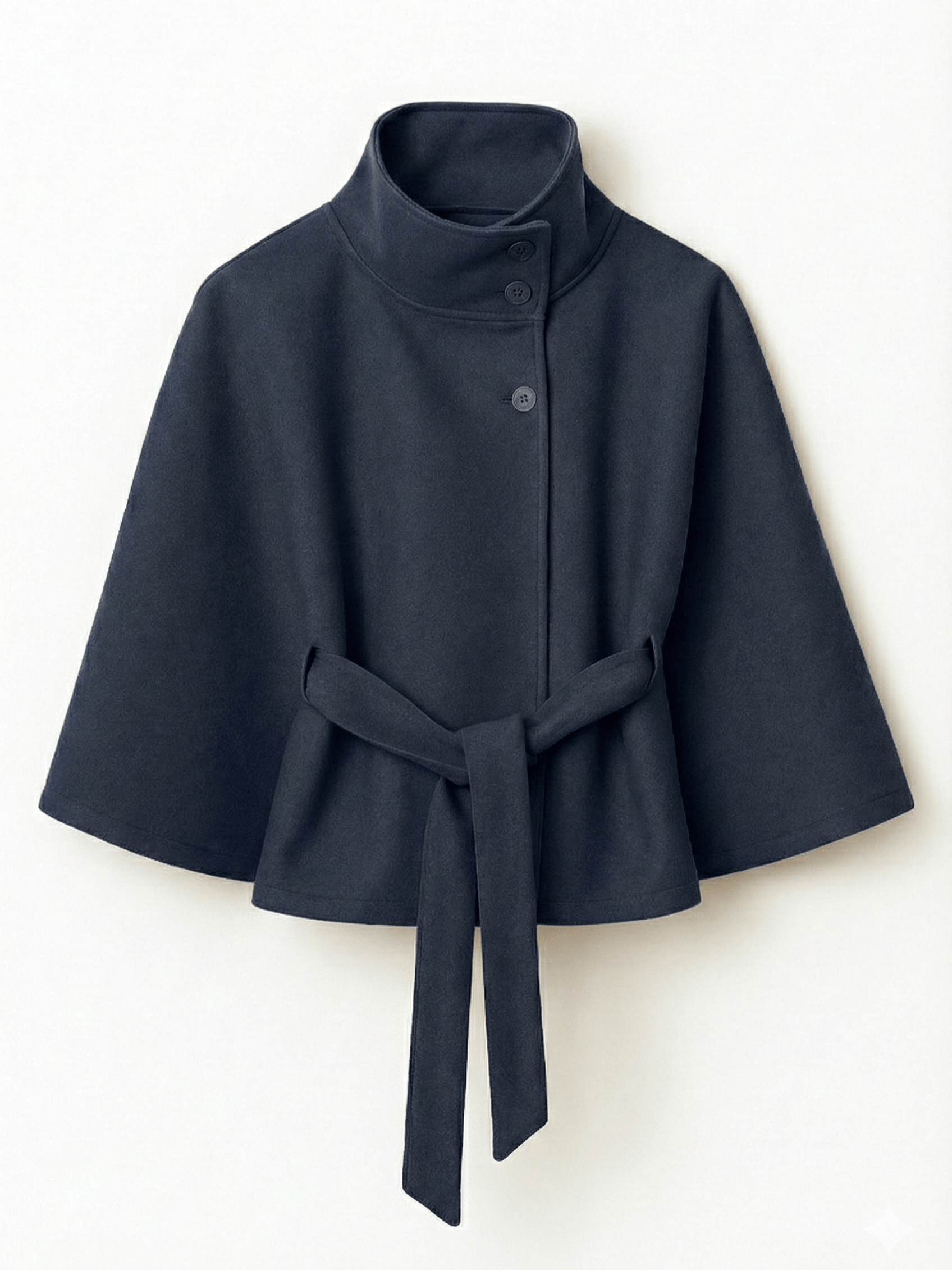 Velira Chloe | High-Neck Belted Cape Jacket Tamsiai Mėlyna / S Chloe | Aukštos Kaklo Diržinė Cape Striukė