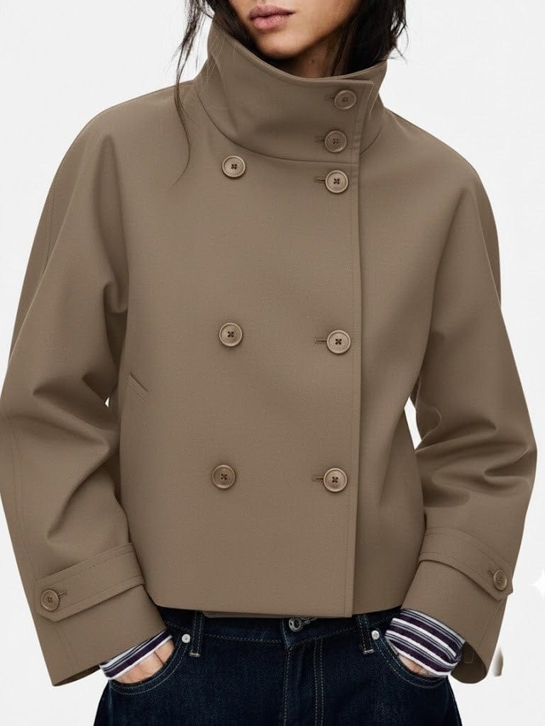 Velira Clara | Blend High-Neck Short Coat Chaki / S Clara | Mišinio Aukštu Kaklu Trumpas Paltas