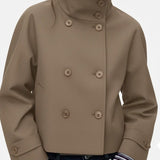 Velira Clara | Blend High-Neck Short Coat Chaki / S Clara | Mišinio Aukštu Kaklu Trumpas Paltas