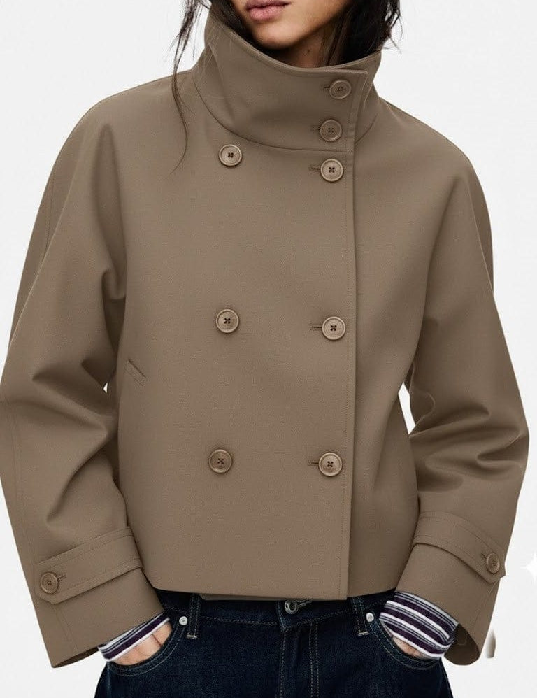 Velira Clara | Blend High-Neck Short Coat Chaki / S Clara | Mišinio Aukštu Kaklu Trumpas Paltas
