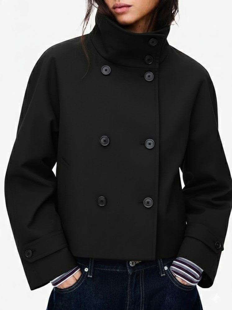 Velira Clara | Blend High-Neck Short Coat Juoda / S Clara | Mišinio Aukštu Kaklu Trumpas Paltas
