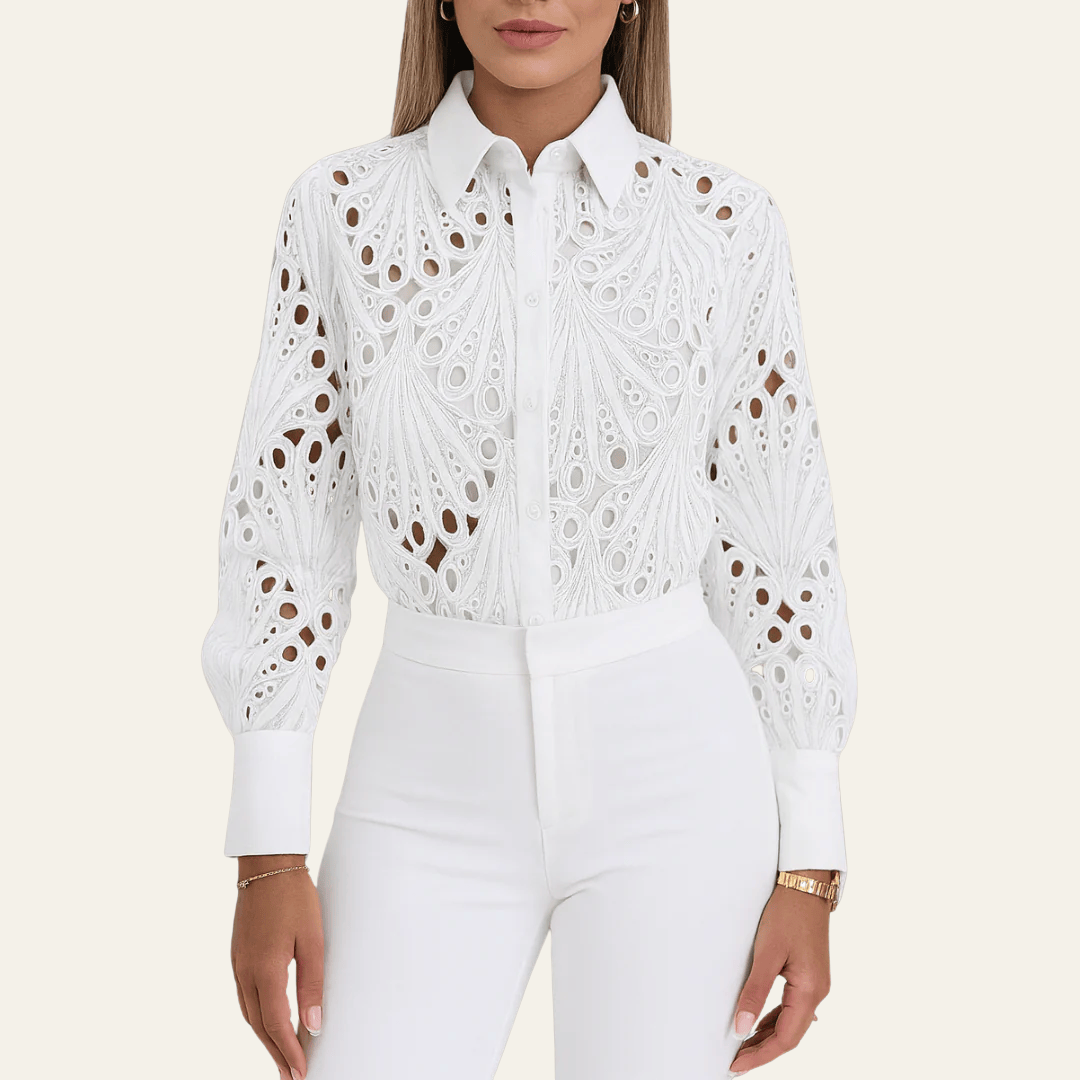 Velira Clothing Jasmine Elegantiška Nėrinių Mygtukinė Moteriška Bluzonė