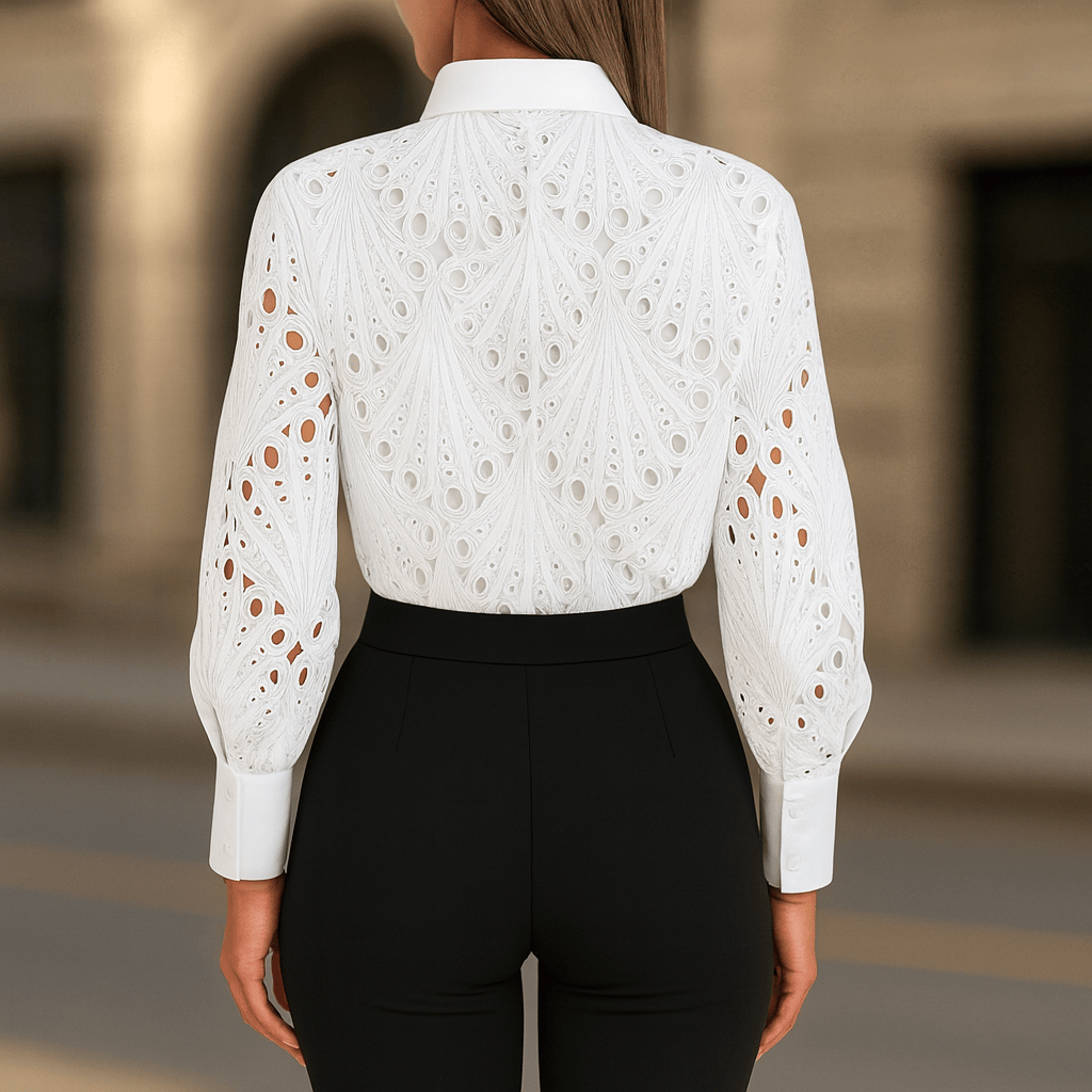 Velira Clothing Jasmine Elegantiška Nėrinių Mygtukinė Moteriška Bluzonė