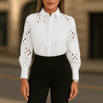 Velira Clothing Jasmine Elegantiška Nėrinių Mygtukinė Moteriška Bluzonė