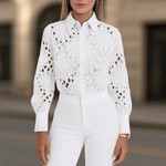 Velira Clothing Klasikinė Balta / S Jasmine Elegantiška Nėrinių Mygtukinė Moteriška Bluzonė