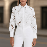 Velira Clothing Klasikinė Balta / S Jasmine Elegantiška Nėrinių Mygtukinė Moteriška Bluzonė