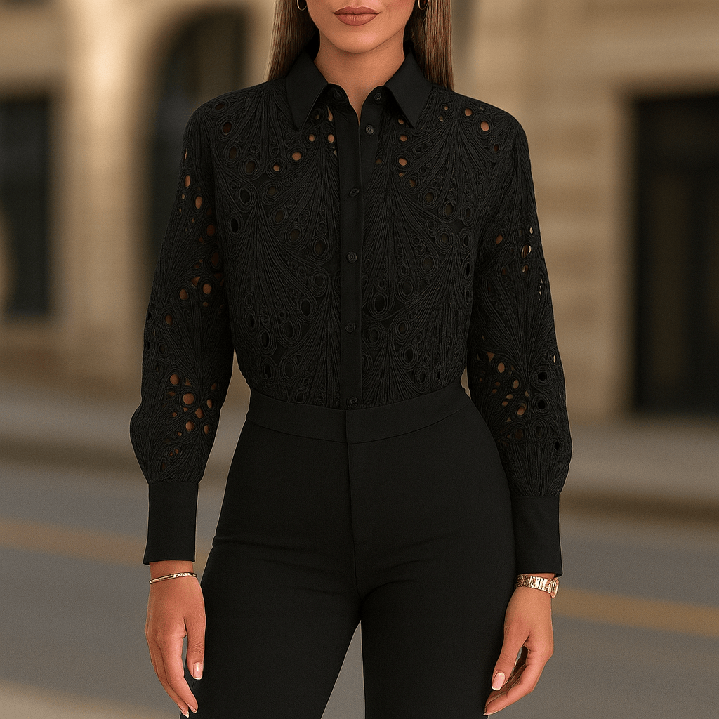 Velira Clothing Klasikinė Juoda / S Jasmine Elegantiška Nėrinių Mygtukinė Moteriška Bluzonė