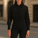 Velira Clothing Klasikinė Juoda / S Jasmine Elegantiška Nėrinių Mygtukinė Moteriška Bluzonė