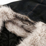 Velira Coats & Jackets Boxy dirbtinio kailio apykaklė plaunamo džinsinio audinio striukė su gobtuvu
