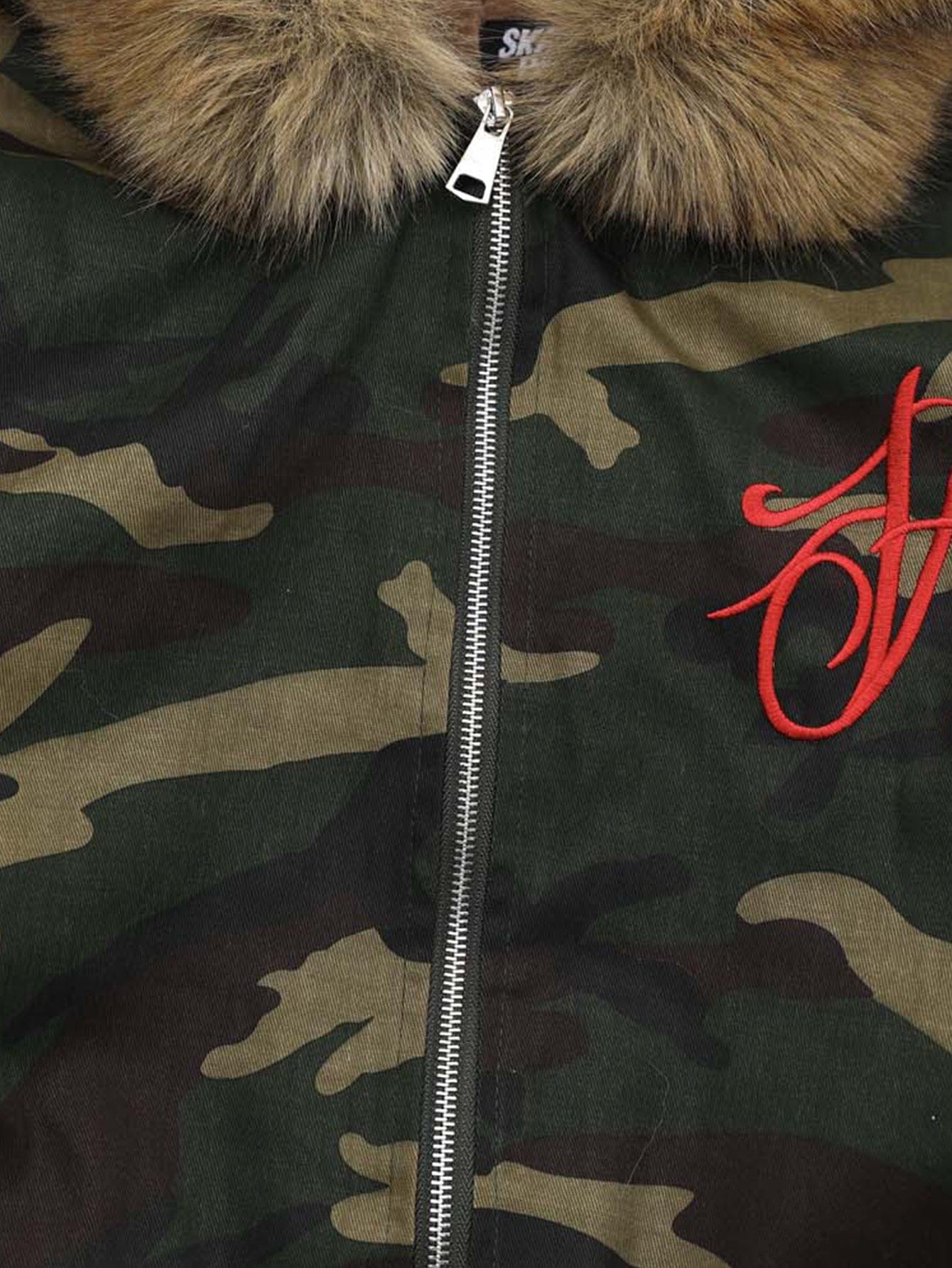 Velira Coats & Jackets Boxy kamufliažo dirbtinės odos apykaklė su gobtuvu