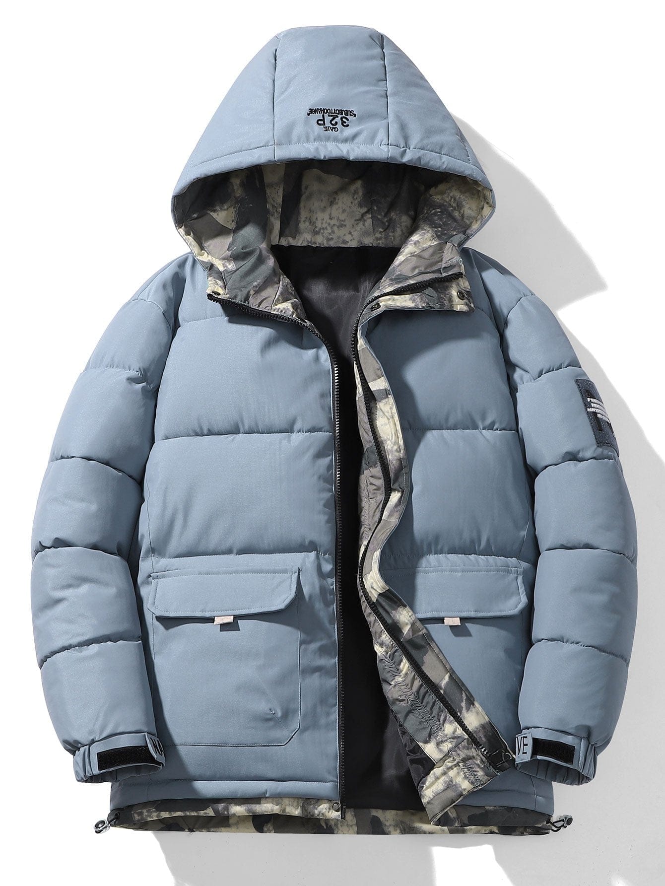 Velira Coats & Jackets dangiška / S Kamufliažinis pamušalas kišenėse su gobtuvu pūkinis paltas
