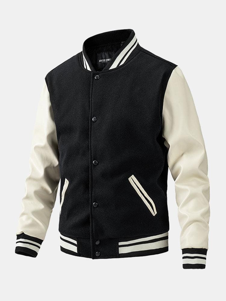 Velira Coats & Jackets juoda ir balta / S Kontrasto vilnos išvaizdos PU beisbolo striukė