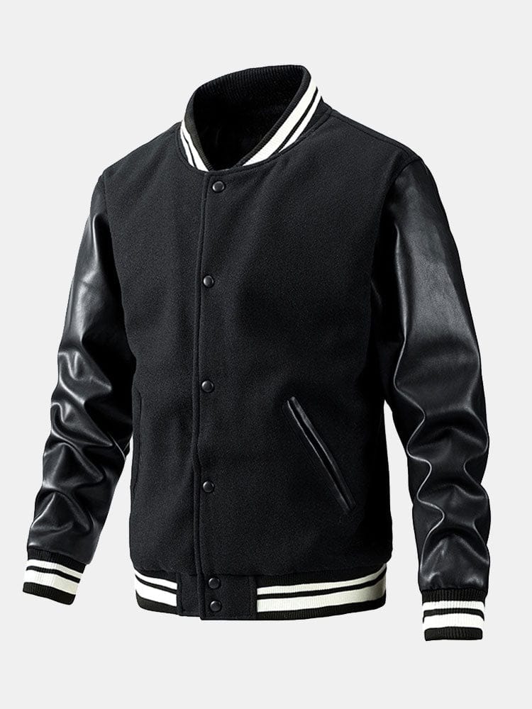 Velira Coats & Jackets juoda / S Kontrasto vilnos išvaizdos PU beisbolo striukė
