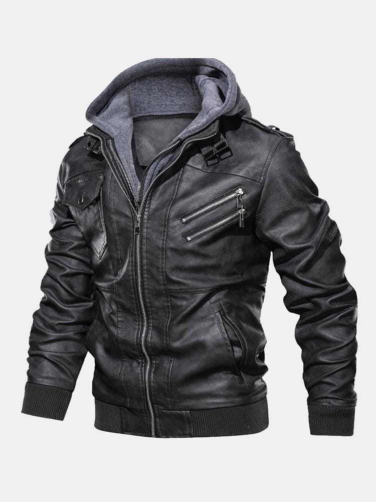 Velira Coats & Jackets juoda / S Nuimamas gobtuvas su užtrauktuku PU odos striukė