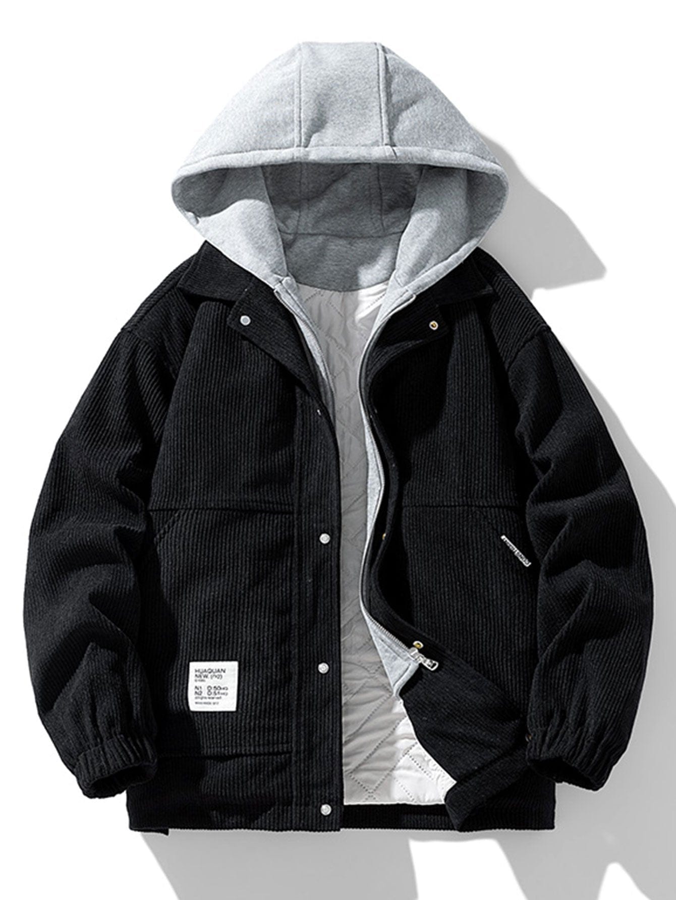 Velira Coats & Jackets juoda / S Pamuštas Kvadratinis Kordūro Paltas su Gobtuvu