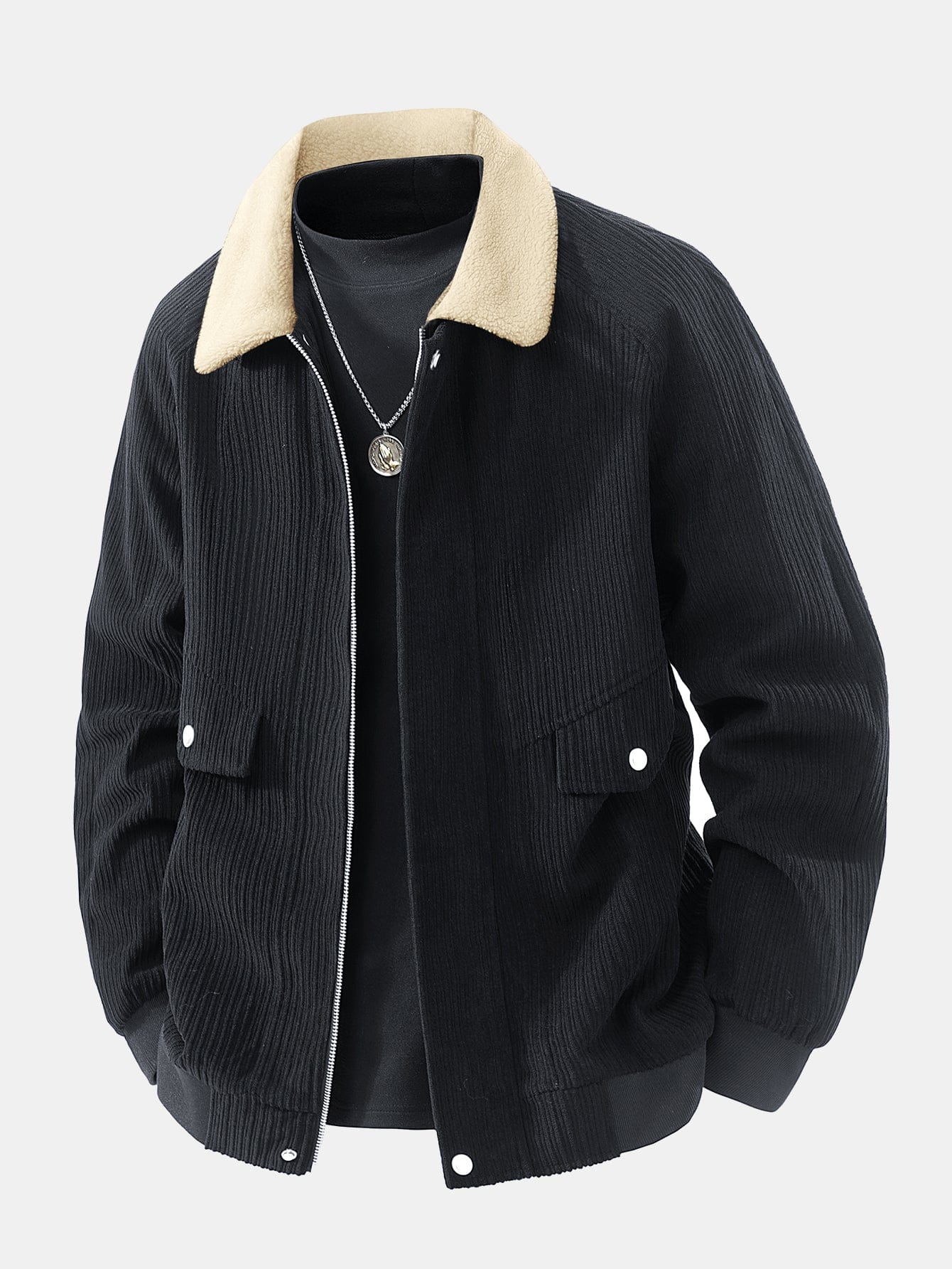 Velira Coats & Jackets juoda / XS Teddy pamušalu džinsinis užtrauktuko švarkas