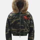Velira Coats & Jackets kamufliažas / M Boxy kamufliažo dirbtinės odos apykaklė su gobtuvu
