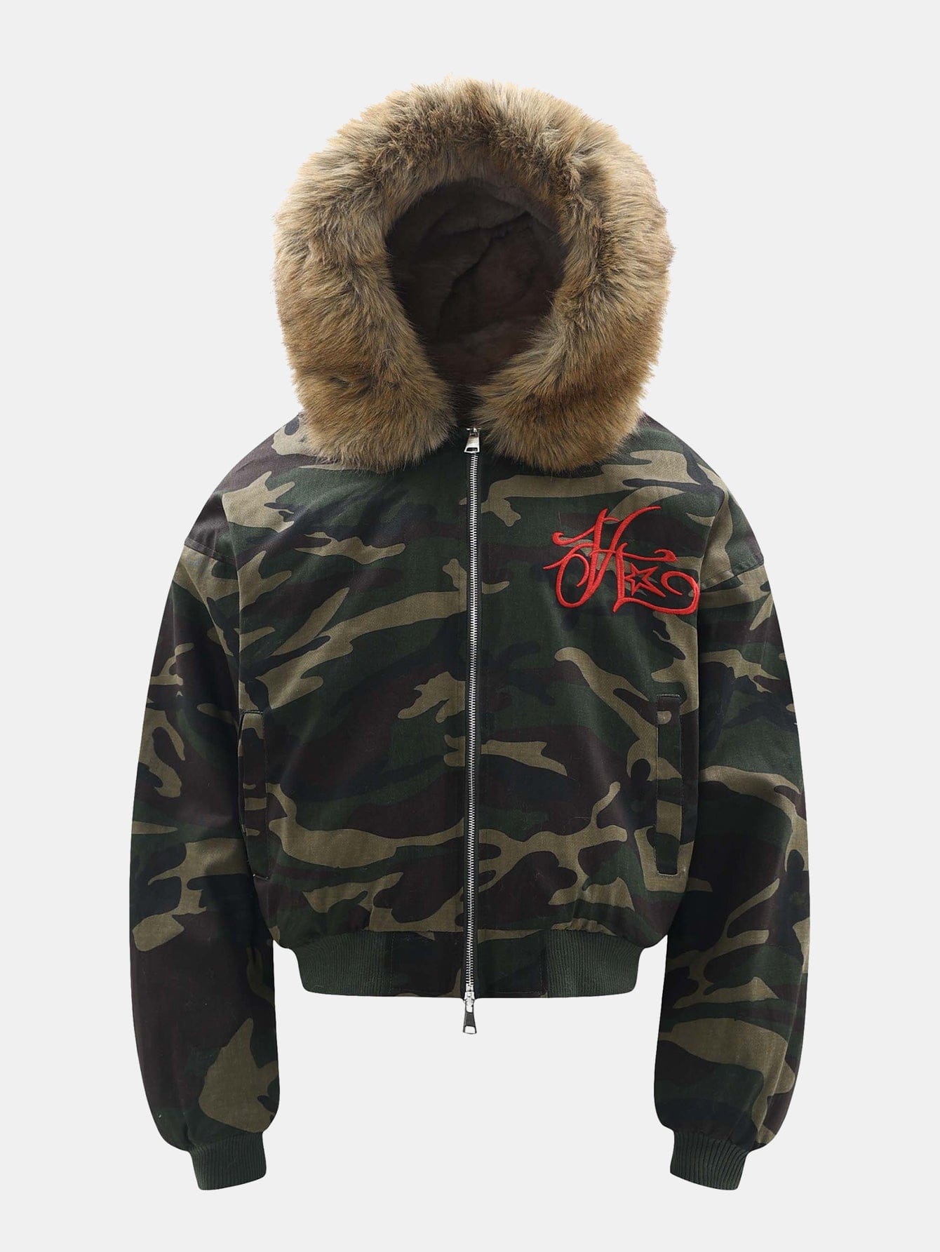 Velira Coats & Jackets kamufliažas / M Boxy kamufliažo dirbtinės odos apykaklė su gobtuvu