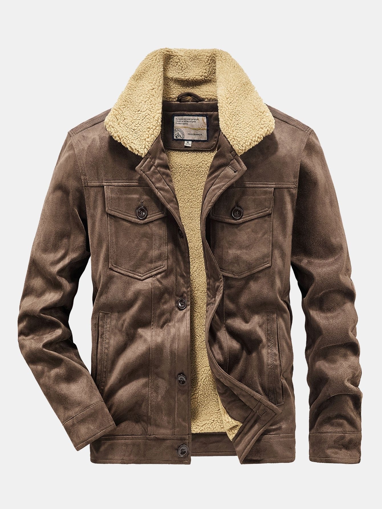 Velira Coats & Jackets kava / S Teddy pamušalu dirbtinio suede švarkas