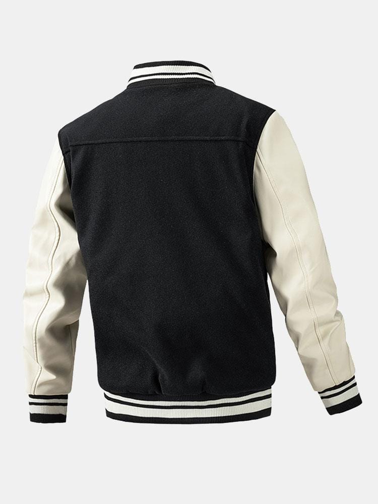 Velira Coats & Jackets Kontrasto vilnos išvaizdos PU beisbolo striukė