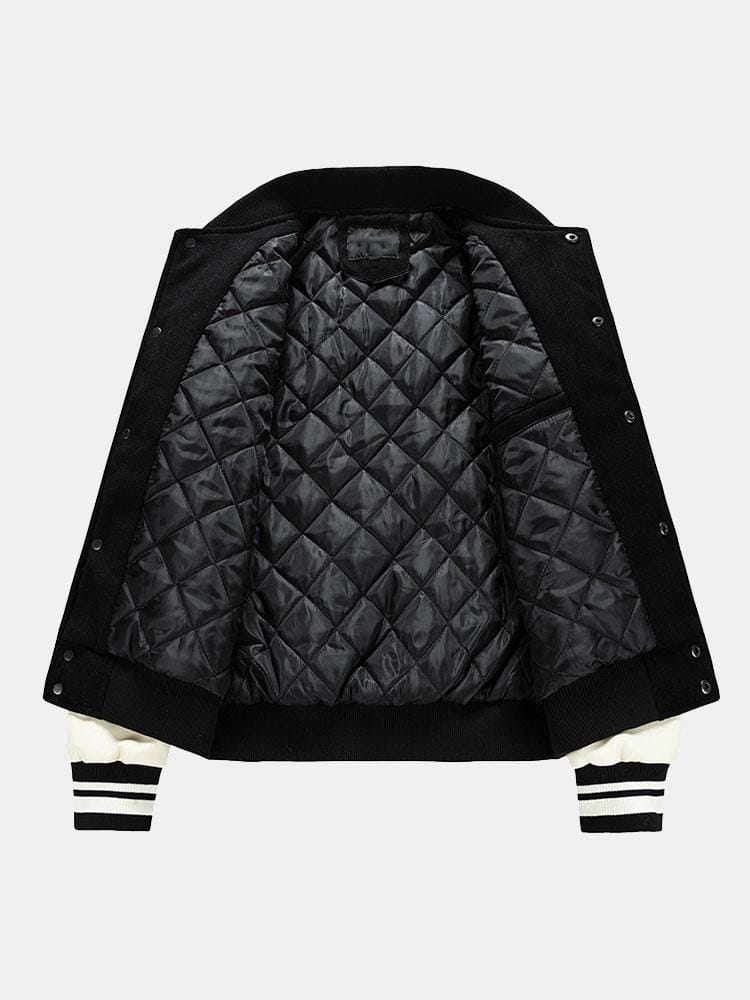 Velira Coats & Jackets Kontrasto vilnos išvaizdos PU beisbolo striukė