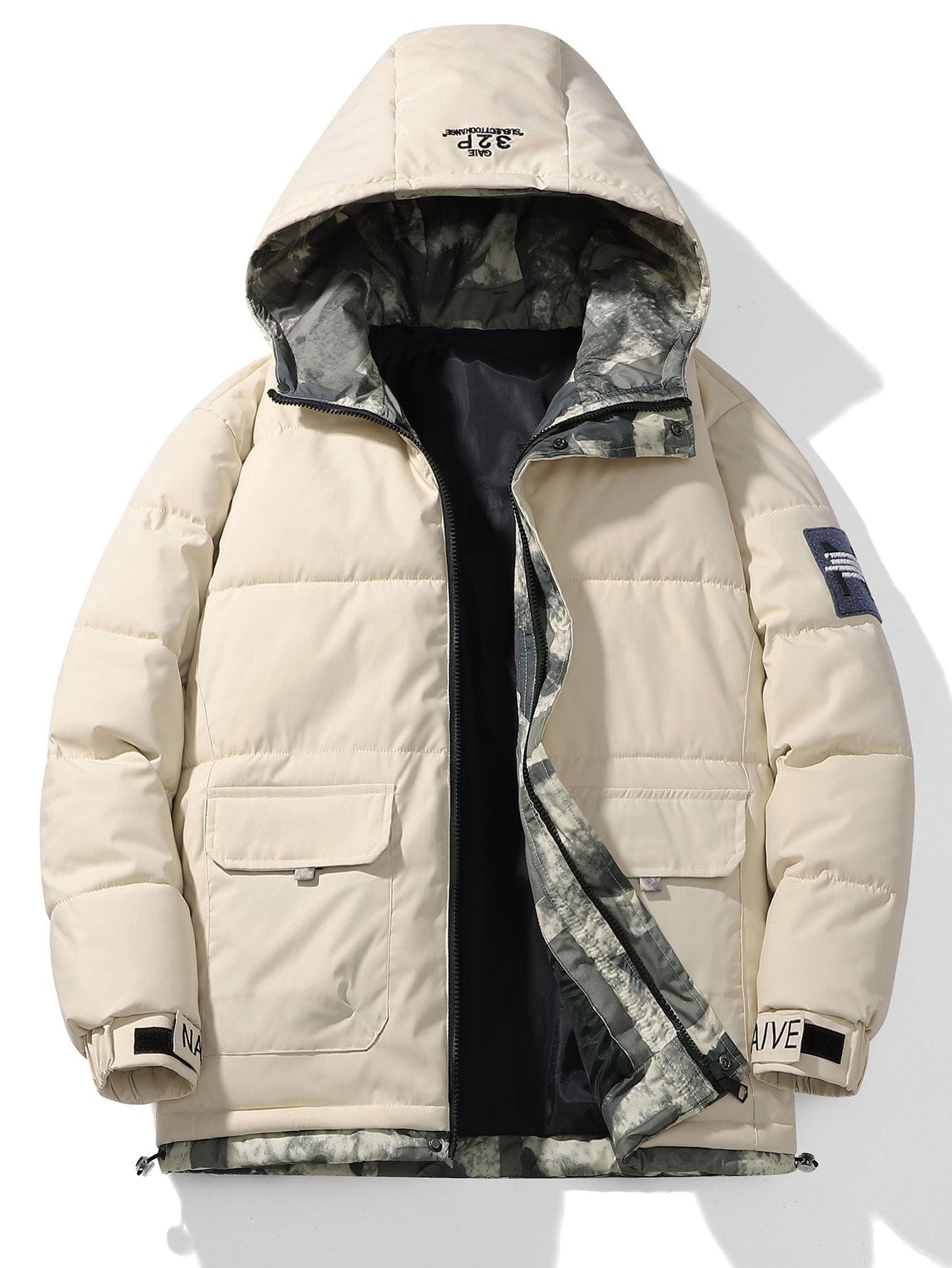 Velira Coats & Jackets kreminė / S Kamufliažinis pamušalas kišenėse su gobtuvu pūkinis paltas