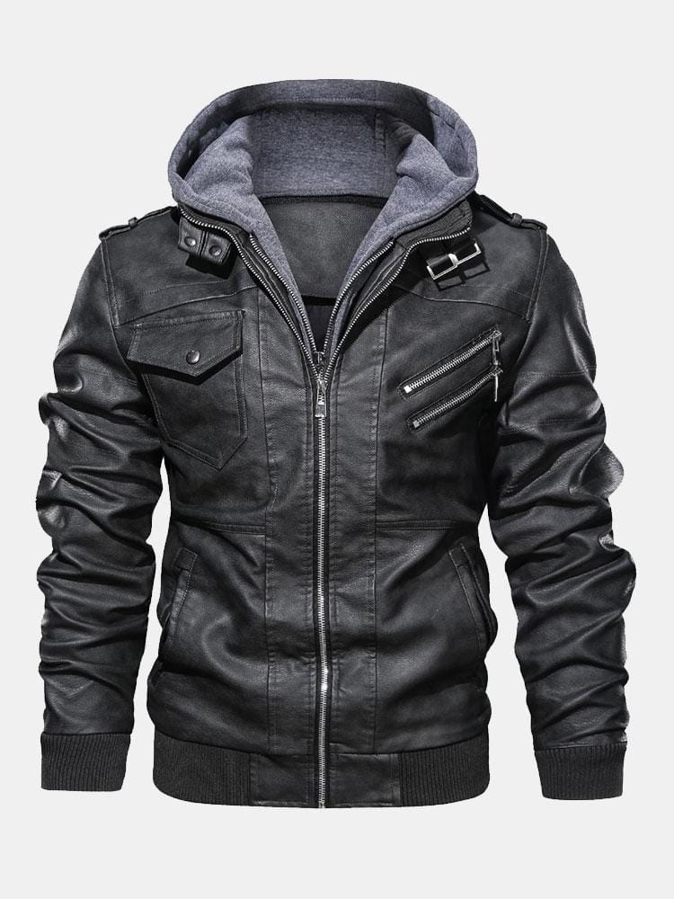 Velira Coats & Jackets Nuimamas gobtuvas su užtrauktuku PU odos striukė