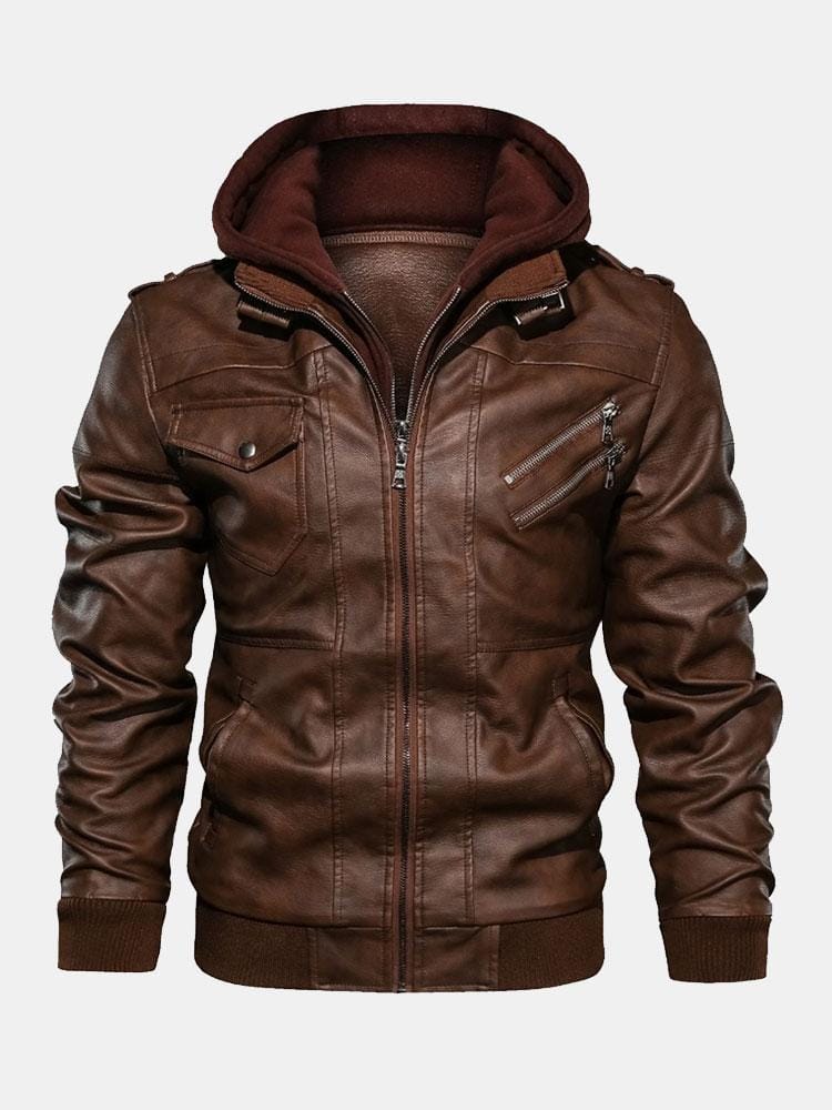 Velira Coats & Jackets Nuimamas gobtuvas su užtrauktuku PU odos striukė