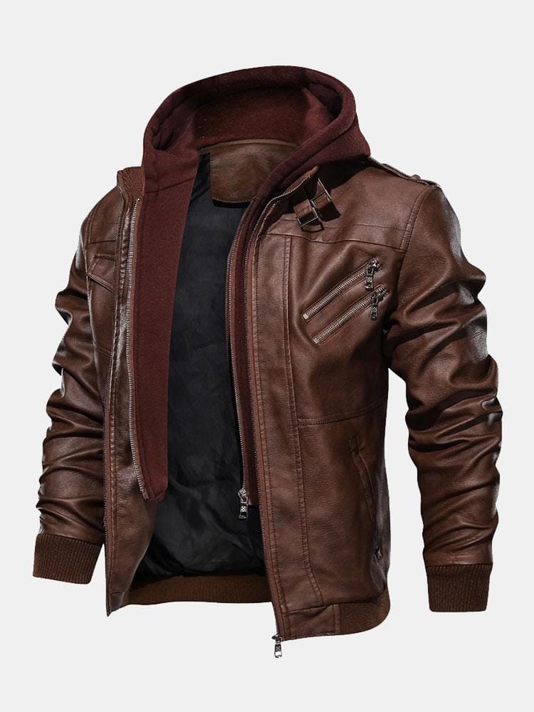 Velira Coats & Jackets Nuimamas gobtuvas su užtrauktuku PU odos striukė