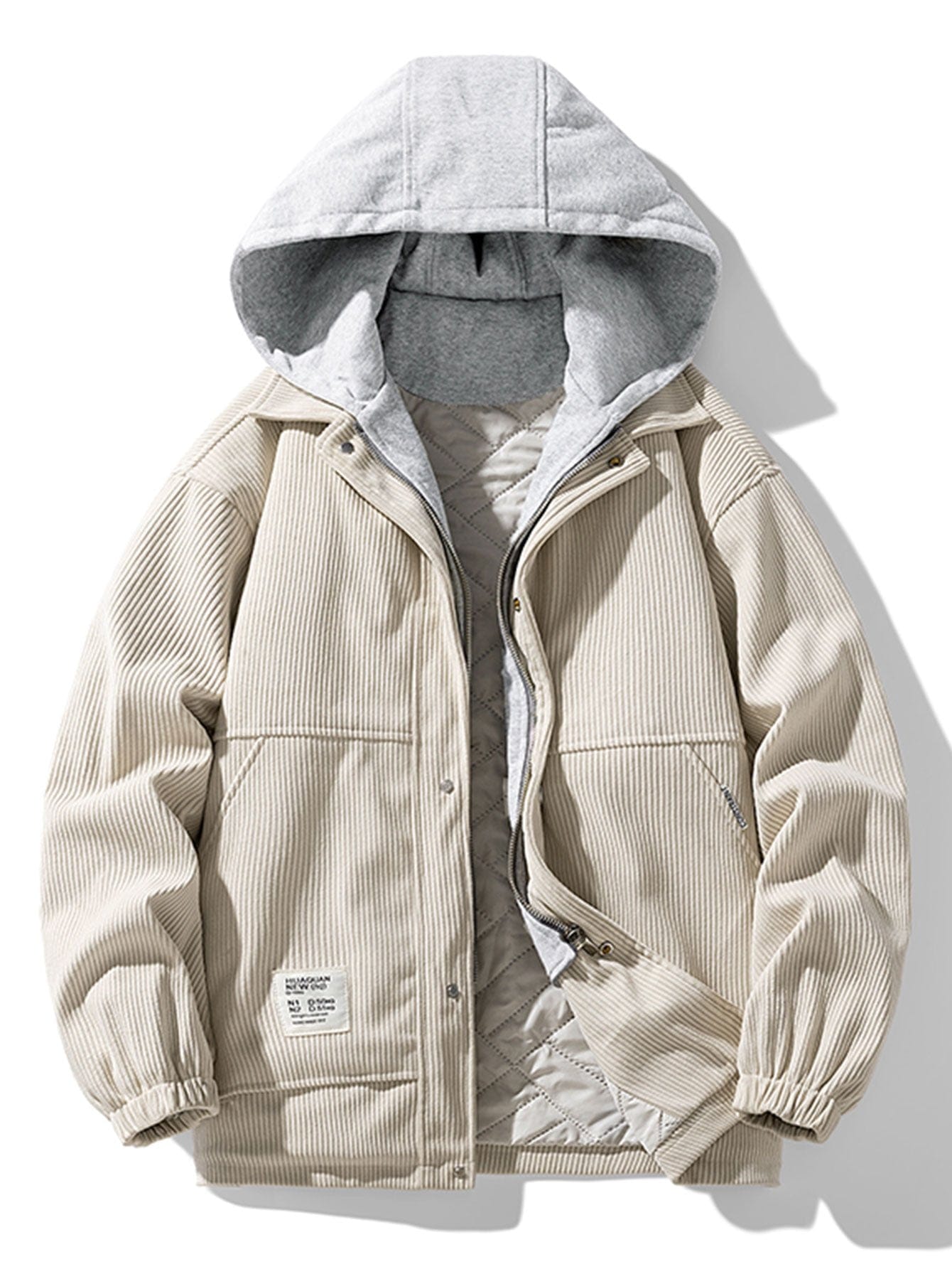 Velira Coats & Jackets smėlio / S Pamuštas Kvadratinis Kordūro Paltas su Gobtuvu