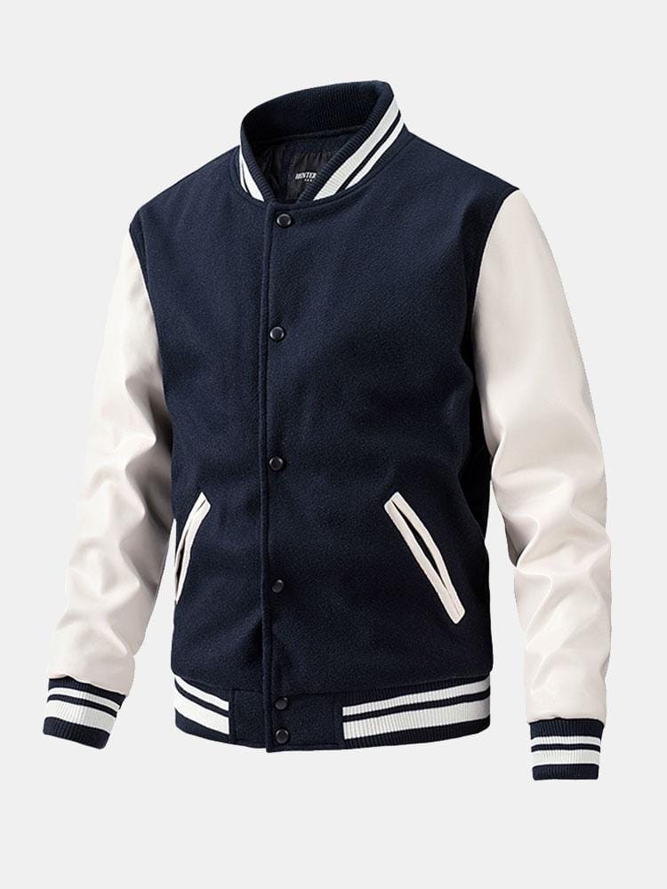Velira Coats & Jackets tamsiai mėlyna / S Kontrasto vilnos išvaizdos PU beisbolo striukė