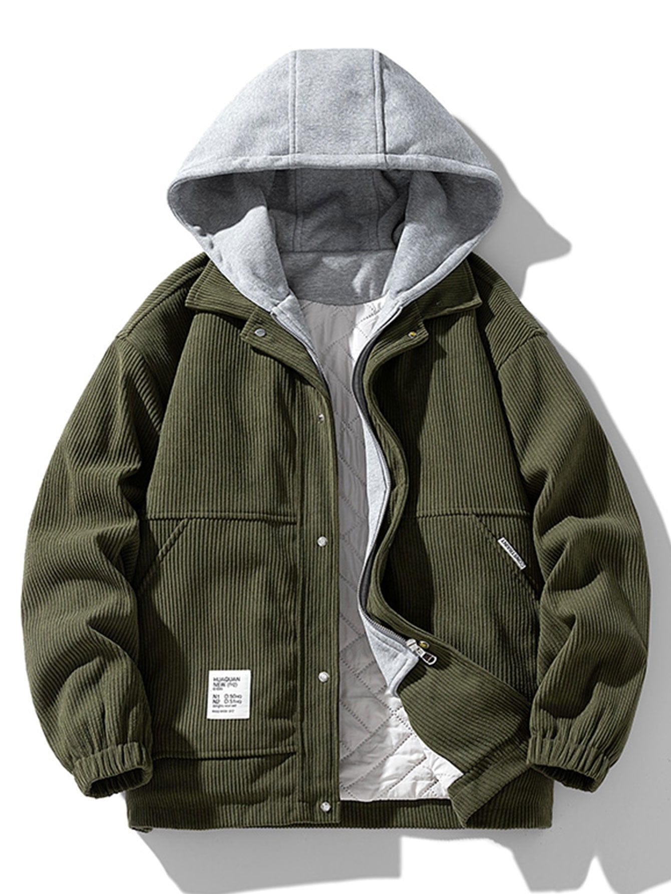 Velira Coats & Jackets tamsiai žalia / S Pamuštas Kvadratinis Kordūro Paltas su Gobtuvu