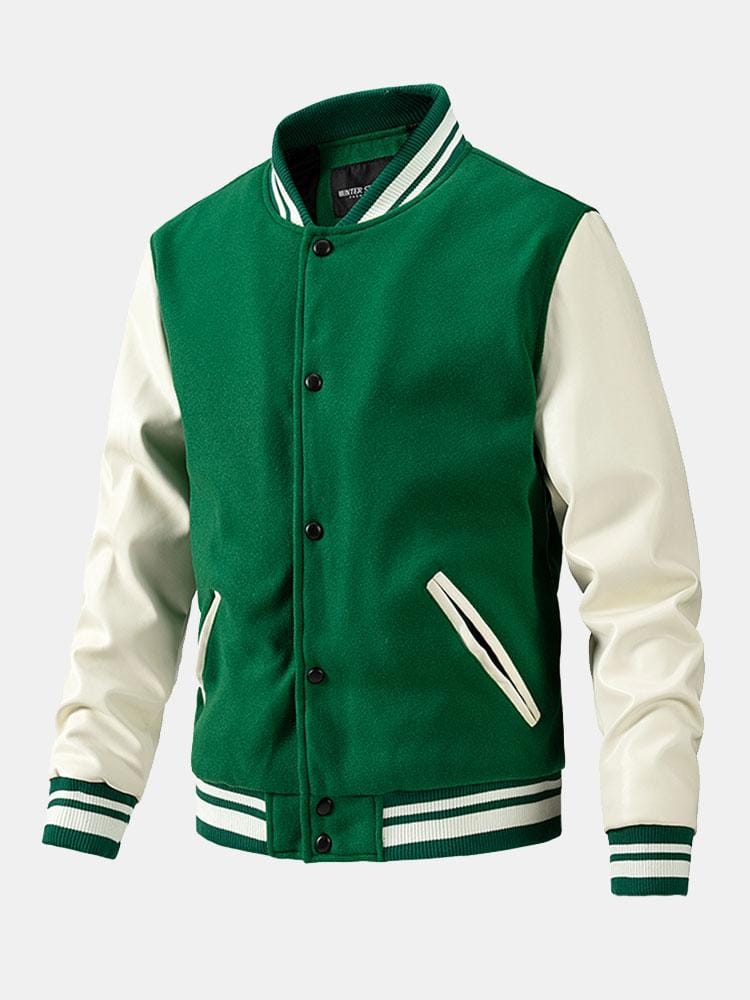 Velira Coats & Jackets žalia / S Kontrasto vilnos išvaizdos PU beisbolo striukė