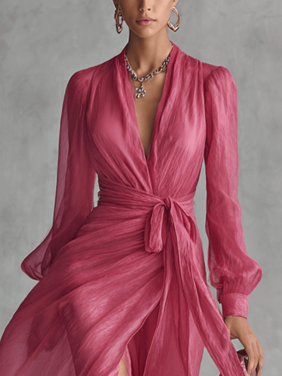 Velira DRESSES Rožinė Chiffon Suknelė V-Kaklu