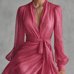 Velira DRESSES Rožinė Chiffon Suknelė V-Kaklu