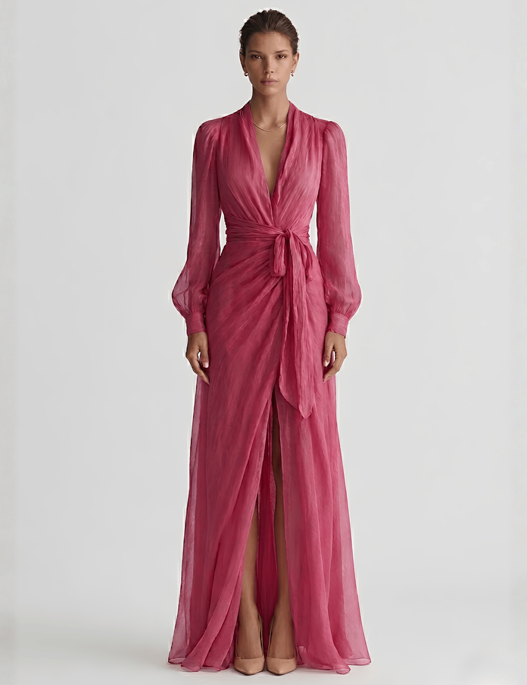 Velira DRESSES Rožinė Chiffon Suknelė V-Kaklu