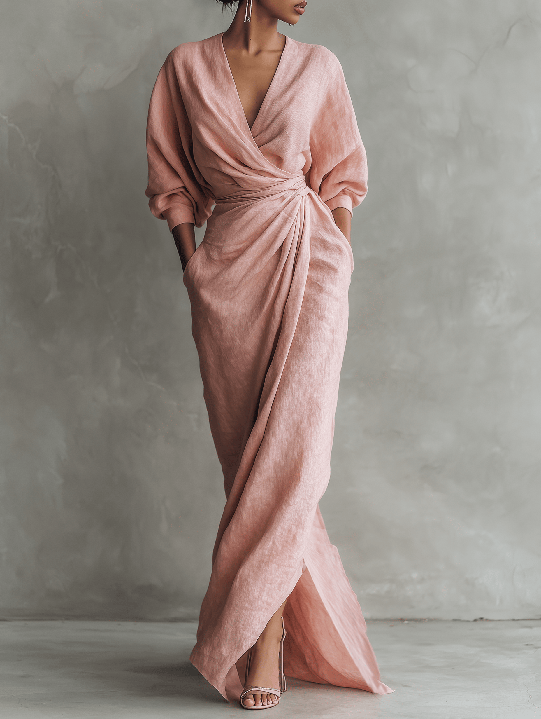 Velira DRESSES Rožinė / S Rosa Lino Maxi Suknelė V-Kaklu