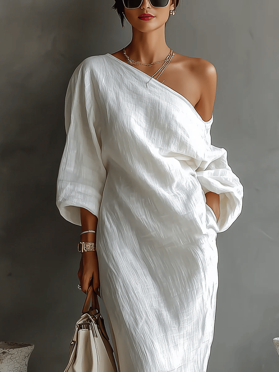 Velira Elise™ | Elegantiškas maxi suknelė vienu petimi balta