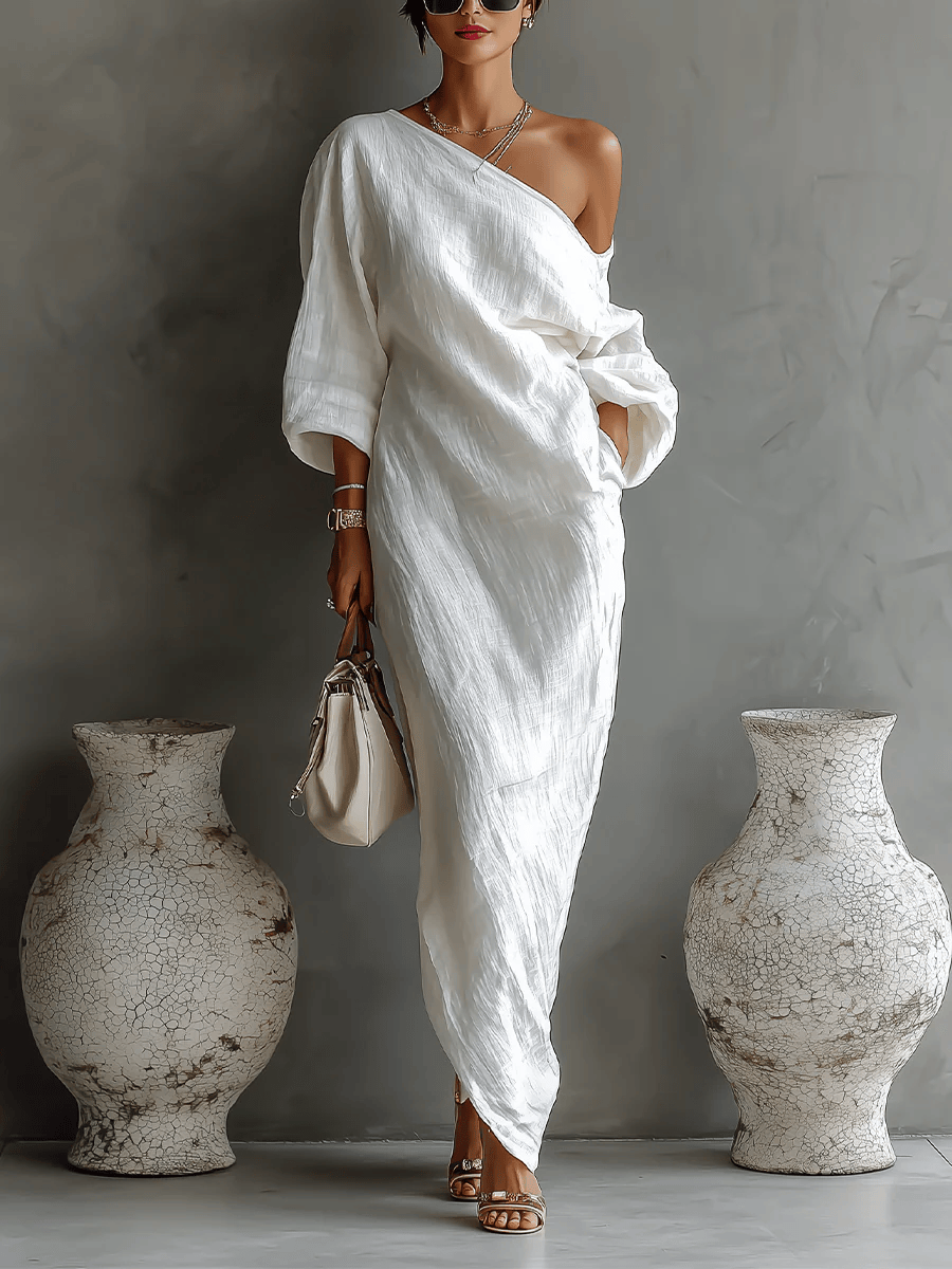 Velira Elise™ | Elegantiškas maxi suknelė vienu petimi balta