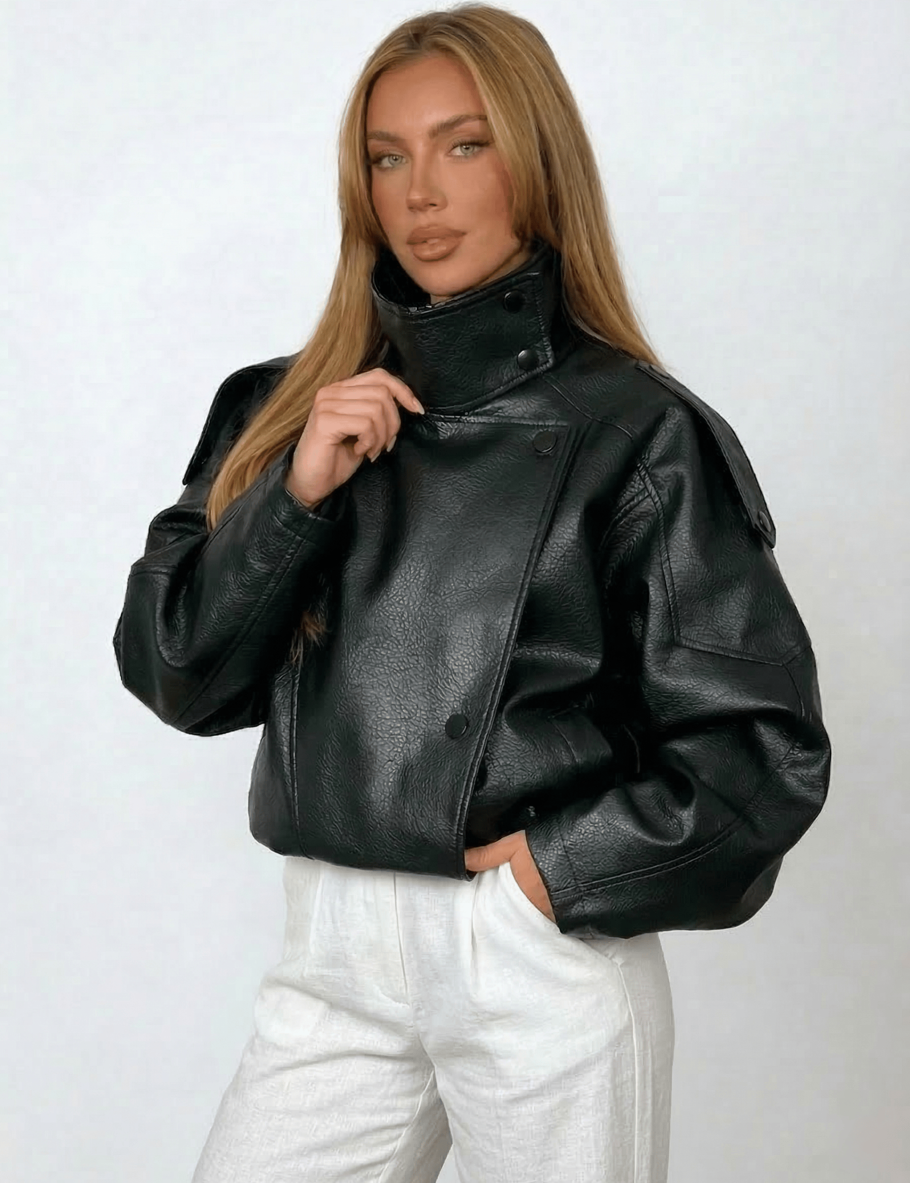 Velira Felicia | Oversized High-Neck Faux Leather Jacket Felicia | Per didelis aukštas kaklas dirbtinės odos švarkas