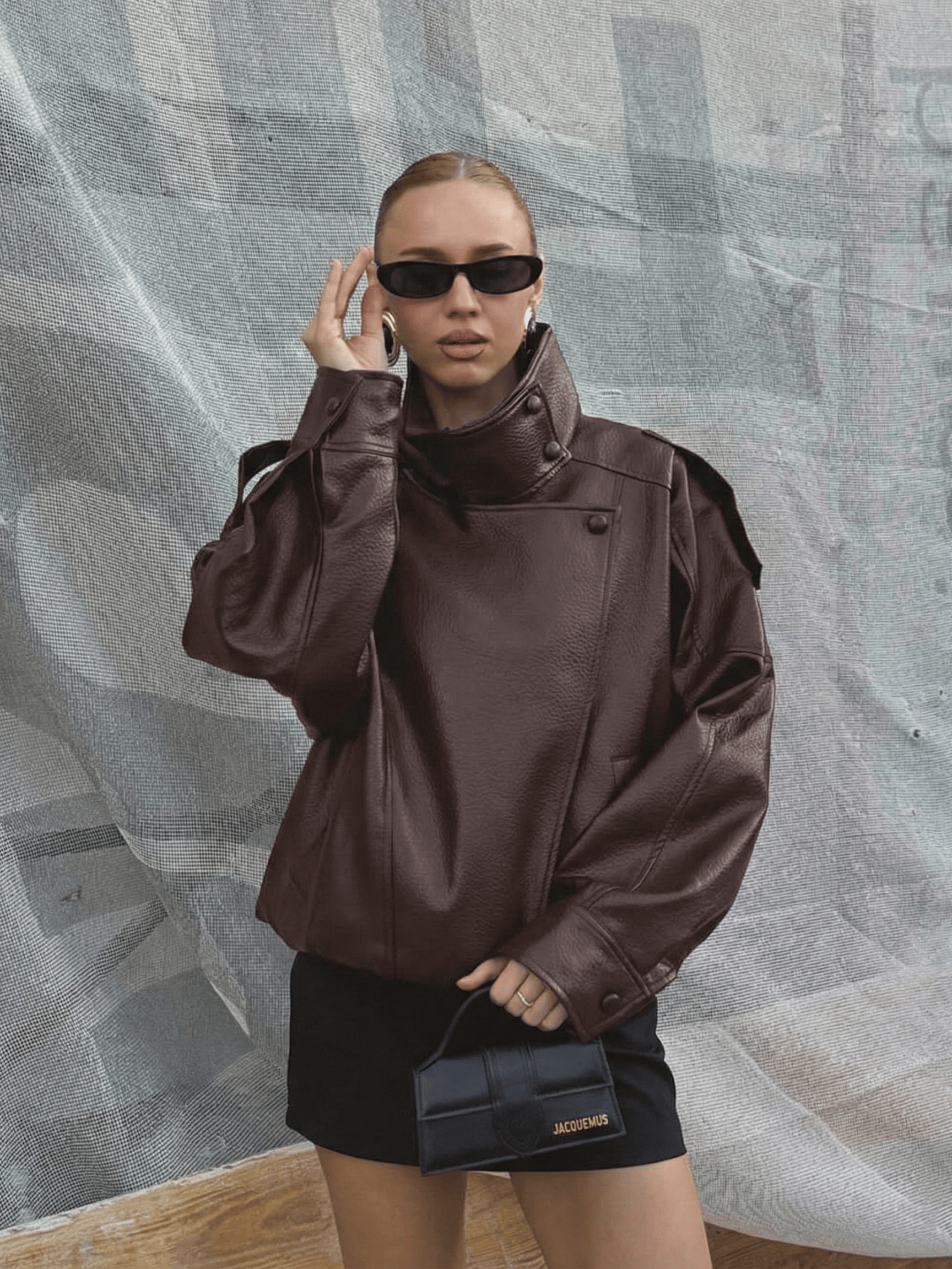 Velira Felicia | Oversized High-Neck Faux Leather Jacket Felicia | Per didelis aukštas kaklas dirbtinės odos švarkas