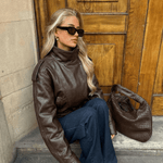 Velira Felicia | Oversized High-Neck Faux Leather Jacket Felicia | Per didelis aukštas kaklas dirbtinės odos švarkas