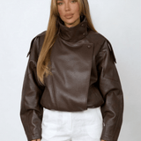 Velira Felicia | Oversized High-Neck Faux Leather Jacket Felicia | Per didelis aukštas kaklas dirbtinės odos švarkas
