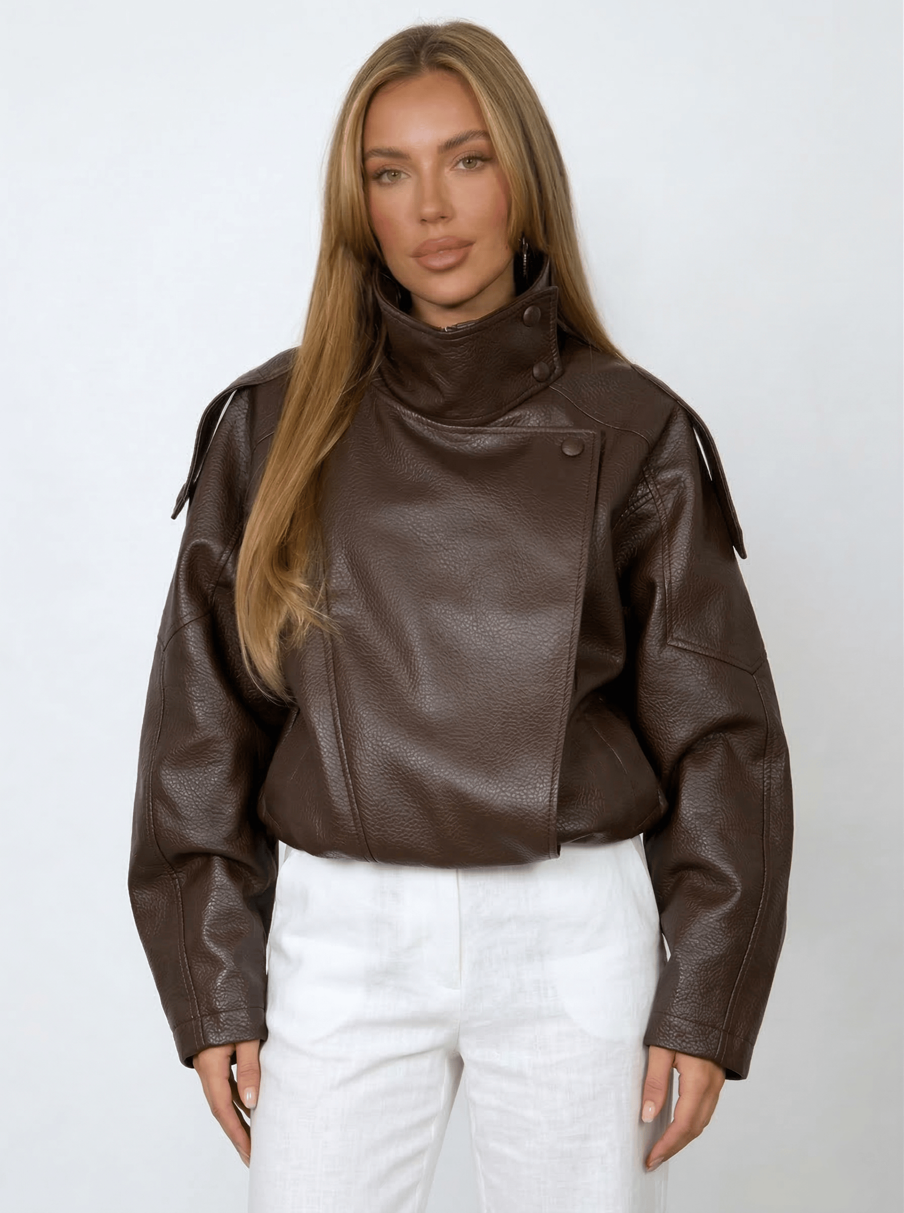 Velira Felicia | Oversized High-Neck Faux Leather Jacket Felicia | Per didelis aukštas kaklas dirbtinės odos švarkas