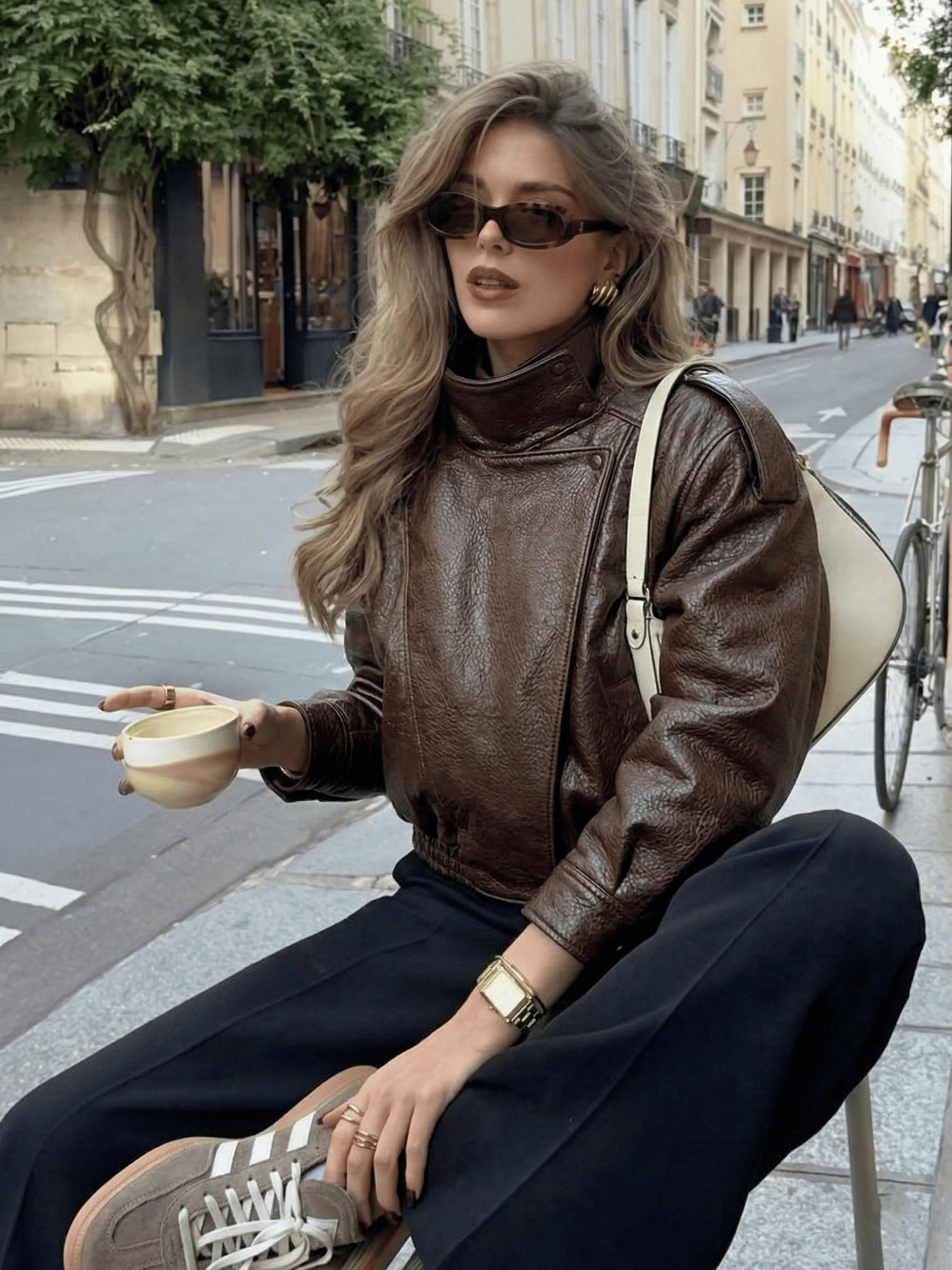 Velira Felicia | Oversized High-Neck Faux Leather Jacket Felicia | Per didelis aukštas kaklas dirbtinės odos švarkas