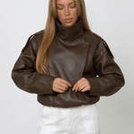 Velira Felicia | Oversized High-Neck Faux Leather Jacket Felicia | Per didelis aukštas kaklas dirbtinės odos švarkas